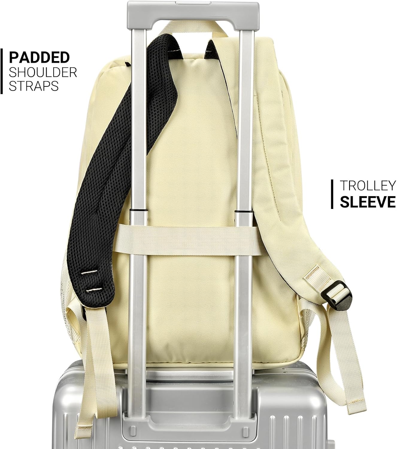 26L Backpack for School, College, and Travel: Water Resistant Bookbag with 8 Compartments - Beige