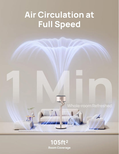 Slim Ossillerende Waaier 120° Omnidireksioneel, 90vt Stil Staander met RGB-lig, 9 Spoed, 6 Modusse 8H Tydhouer, Wi-Fi/Stem, 37-42" - Starlight