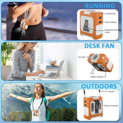 10000mAh Draagbare Middellyfwaaier met Flitslig - 5 Spoed - Oranje En Wit