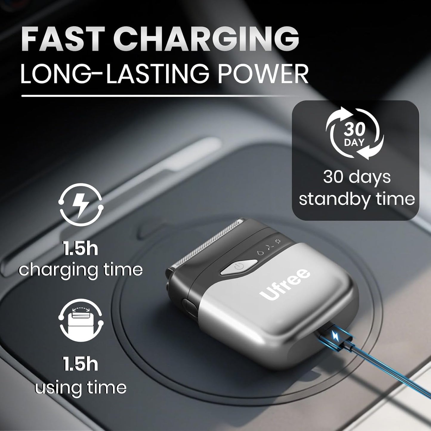 Foil Shaver for Men, Electric Razor with 2 Foil Heads, IPX7 Waterproof Electric Shaver, Wet Dry Cordless Razor, Chargeable Portable Shavers for Men, Silver