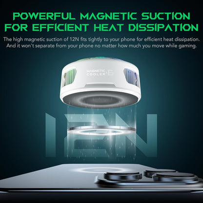 Magnetic Cell Phone Cooler for Gaming, Portable Mobile Phone Cooling Fan with RGB Light, App-Controlled Cellphone Radiator for iPhone Magnetic Series/iPad (White)