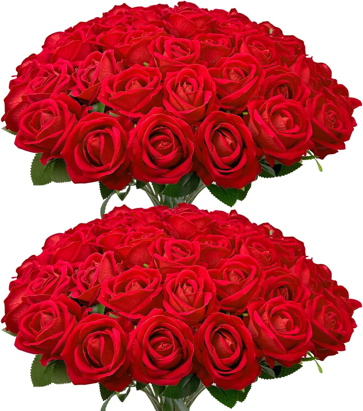 50 PCS Bulk Artificial Flowers, Fake Velvet Silk Red Roses with Long Stems