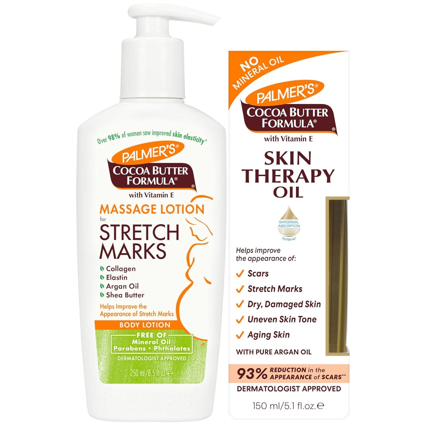 Palmer's Stretch Mark Care Body Lotion + Body Oil Bundle, Cocoa Butter Formula w/ Vitamin E Skin Care