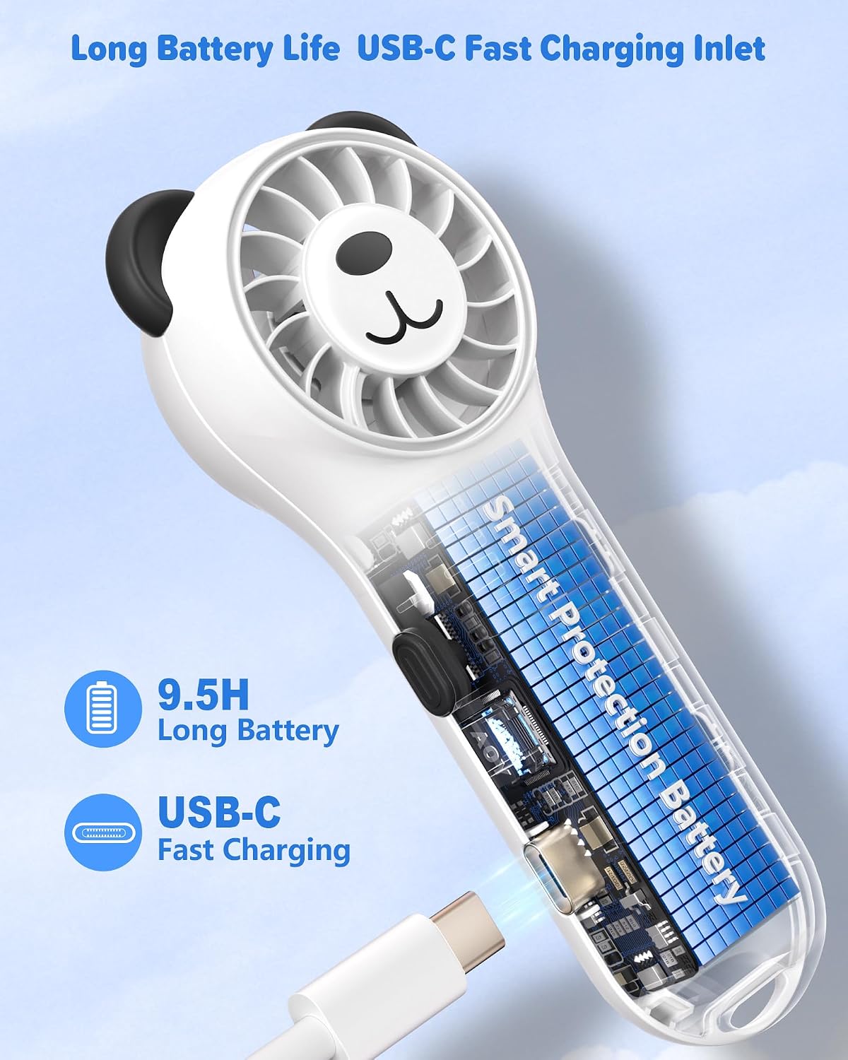Oulike Beer Mini Draagbare Handwaaier 11000RPM Herlaaibaar - Wit