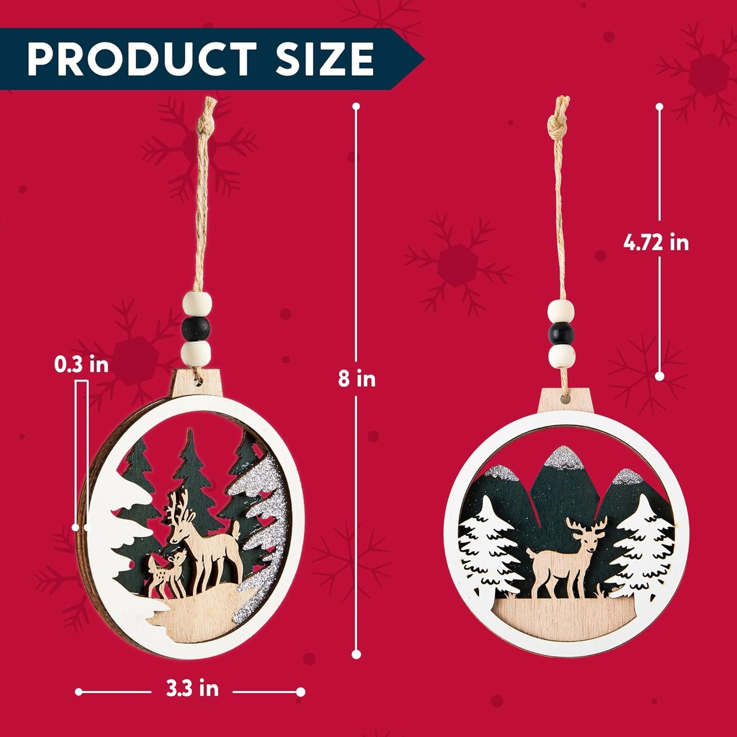 (6PCS) Christmas Wooden Ornaments  Farmhouse Rustic Reindeer, Hanging Wood Ornaments - Rustic