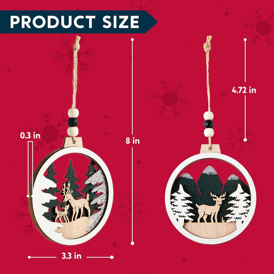 (6PCS) Christmas Wooden Ornaments  Farmhouse Rustic Reindeer, Hanging Wood Ornaments - Rustic