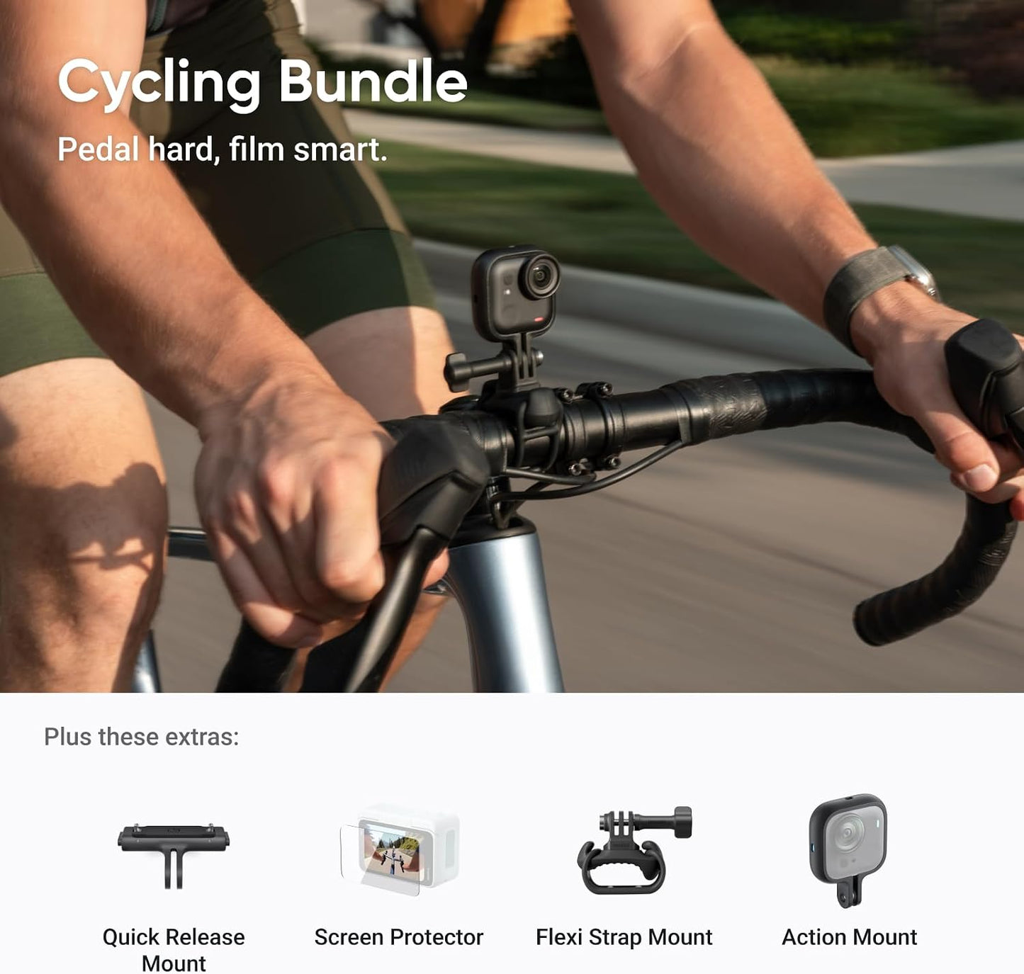 Insta360 GO Ultra Cycling Bundle - Small 4K Vlogging Camera, Hands-Free, POV Cam, 1/1.28" Sensor, 53g Lightweight, 156° FOV, 200 Min Battery Life, Magnetic Wearable Action Camera for Sports, Vlog