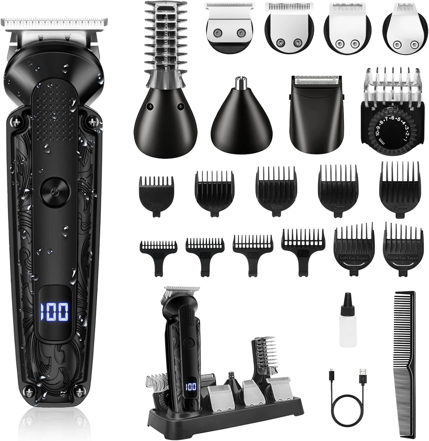 Beard Trimmer for Men, IPX7 Waterproof Electric Shaver Razor, Hair Trimmer for Nose, Body, Face and Mustache, Cordless Hair Clipper Grooming Kit, Gifts for Men