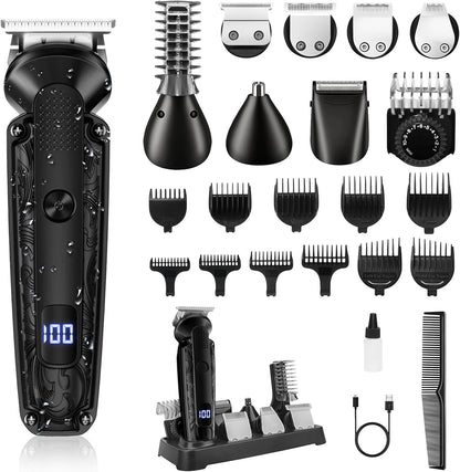 Beard Trimmer for Men, IPX7 Waterproof Electric Shaver Razor, Hair Trimmer for Nose, Body, Face and Mustache, Cordless Hair Clipper Grooming Kit, Gifts for Men