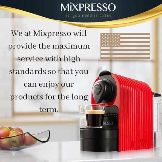 Mixpresso Rooi Espresso Koffiemasjien – Kompakte 1400W Enkelbedien Koffiemaker Versoenbaar met Nespresso OriginalLine Kapsules, Een-druk-knoppie Bediening, 19-Bar Italiaanse Pomp, 27oz Watertenk
