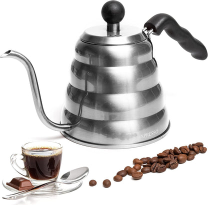 Mixpresso Swaanhals-Skinkketel, Barista-skinkbeheerontwerp, Ideaal vir Koffie en Tee, Hoëgraadse Vlekvrye Staal 1.2 Liter 40 Oz, Induksie Stoofplaat Ketel Vlekvrye Staal