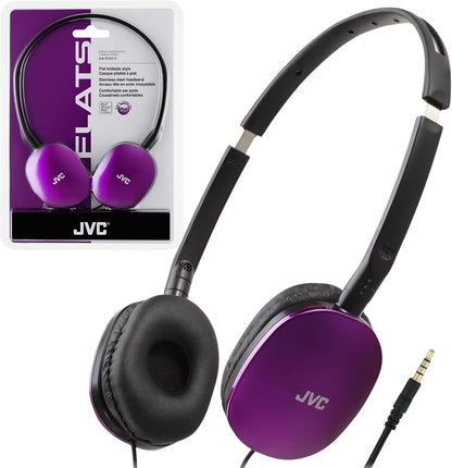 JVC Flats On-Ear Wired Headphones - Flat Foldable Design - 30mm - Violet