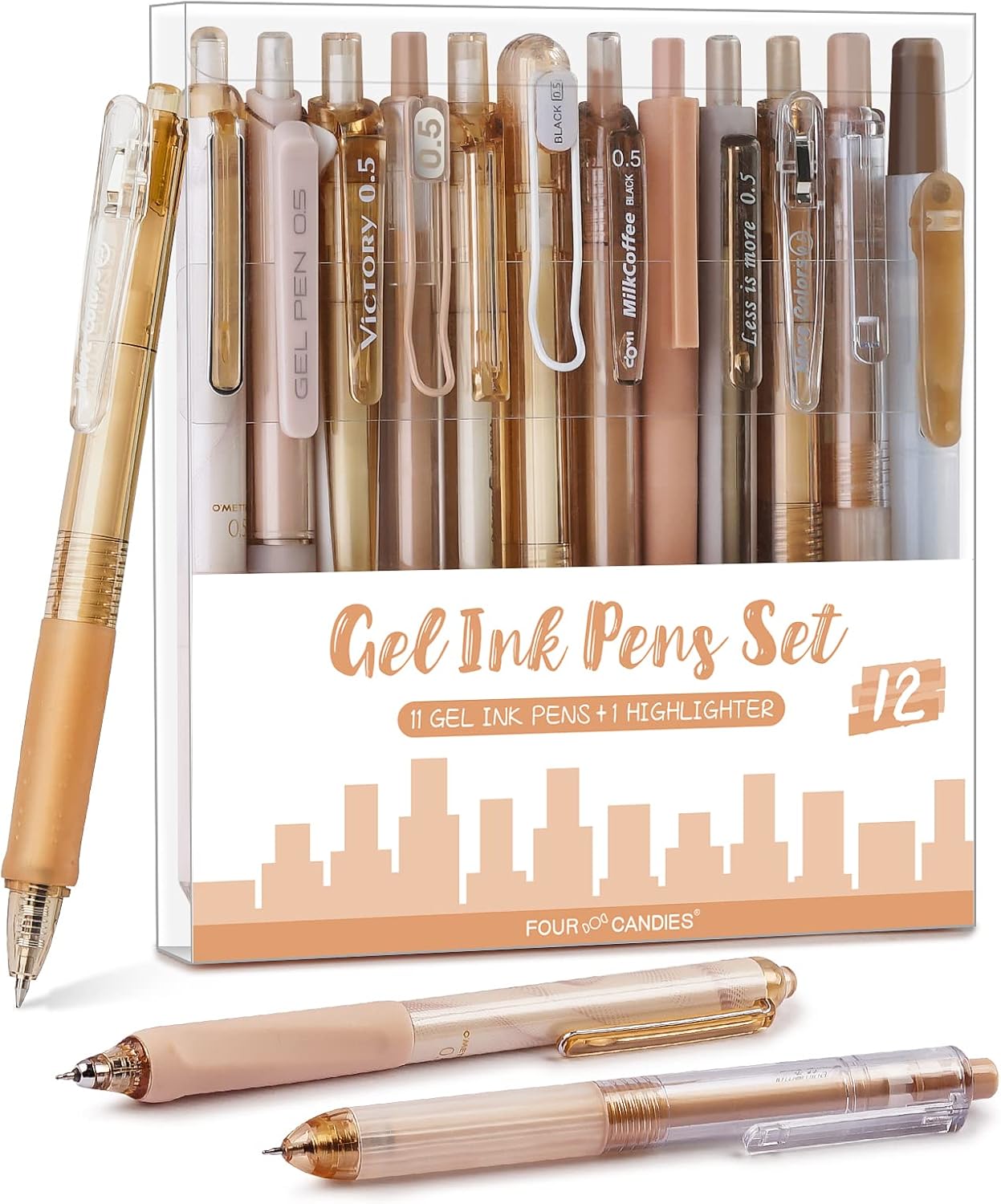 Moor Series Gel Pens, Aesthetic Black & Brown Ink Pens w/ 0.5 mm Fine Point School Office Supplies Neutral Beige Desk Accessories - Set of 12