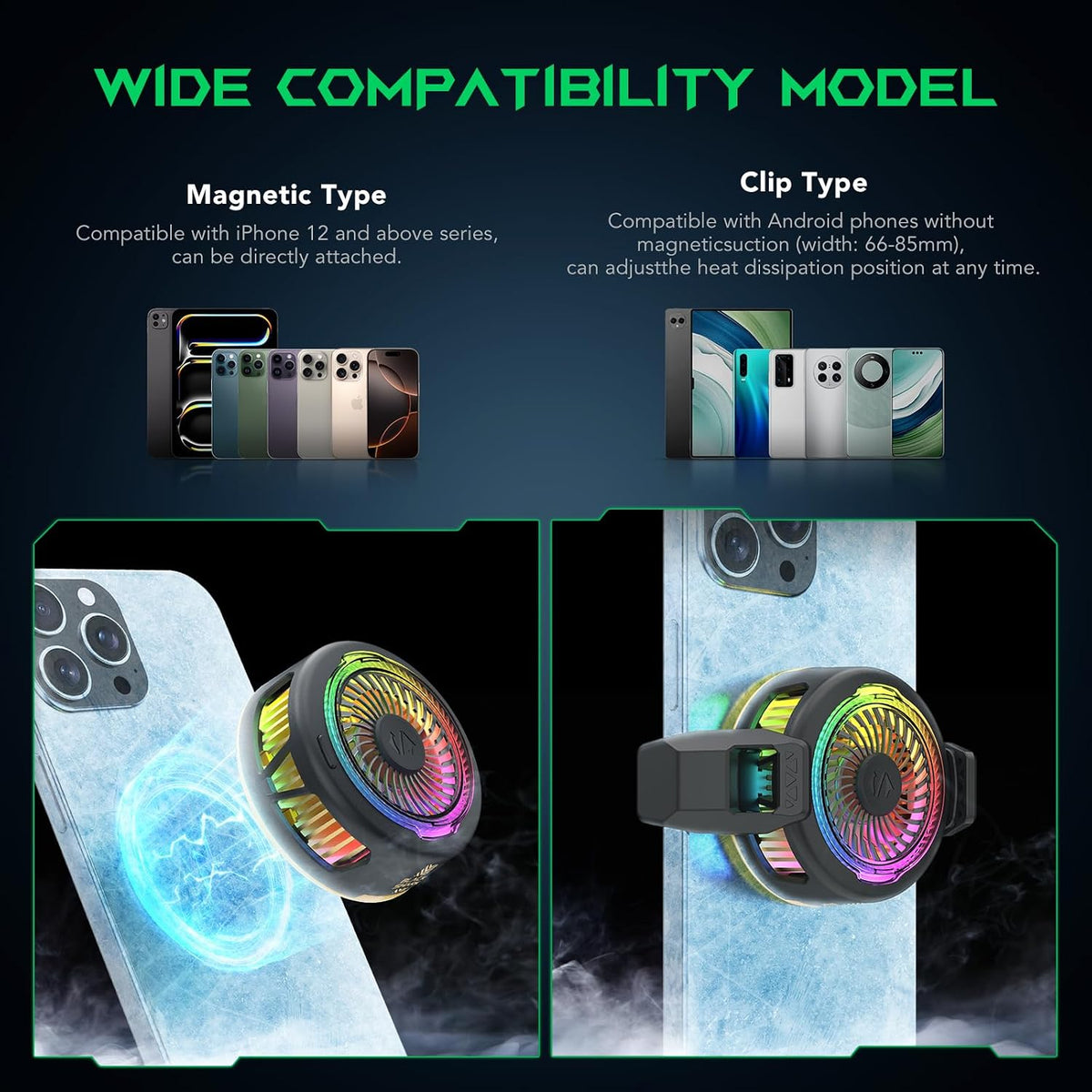 Black Magnetic Phone Cooler for Gaming with RGB Lights, Portable Magnetic Cooling Fan with App Control for iPhone Magnetic Series and iPad (Copy)