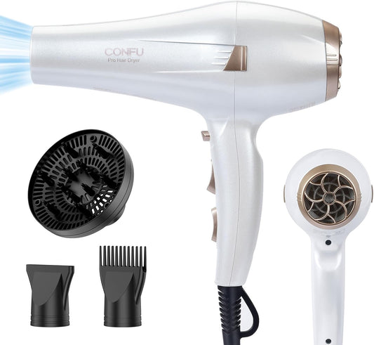 CONFU Haardroër, Professionele Ioniese Haardroër vir Salon met Diffuser vir Vroue en Mans, 5X Vinnige Droging, Kragtige en Stil Haardroër vir Vinnige en Maklike Stilering (1875 Watt)