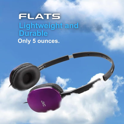 JVC Flats On-Ear Wired Headphones - Flat Foldable Design - 30mm - Violet