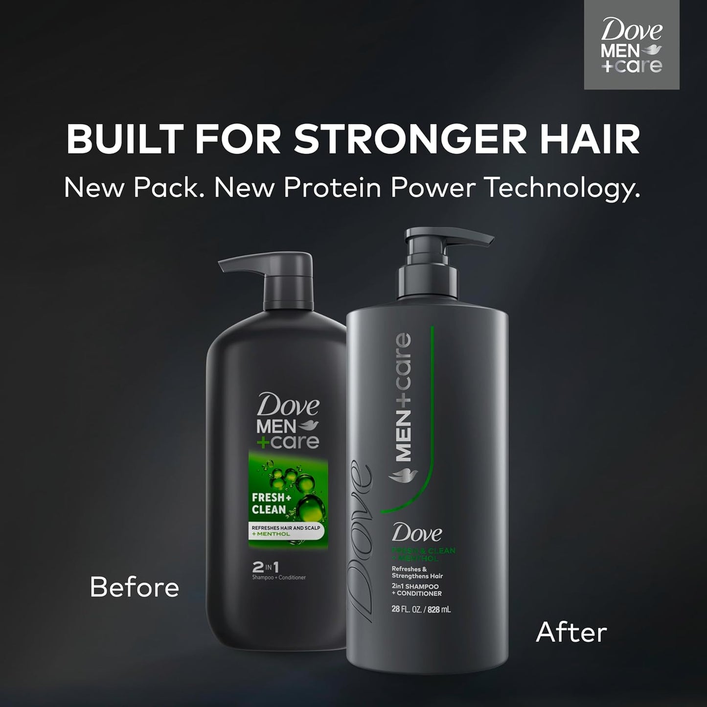 DOVE MEN + CARE Shampoo Fresh + Clean for Hair Refreshing & Strengthening, w/ Menthol, 28 fl oz. (2 CT)