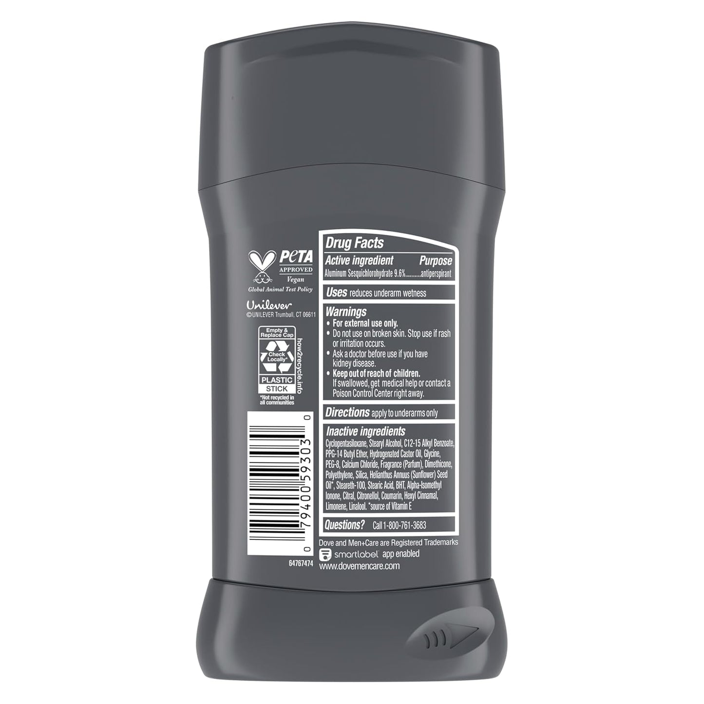 Dove Men Care Deodorant Stick Defense Clean for Men, Anti-white Marks & Anti-yellow Stains 72-hour Sweat and Odor Protection