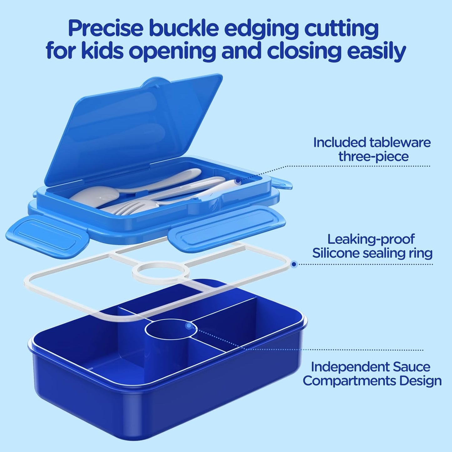 Bento Lunch Box -  Leakproof 4 Compartments Large Bento-Style Bento Box Containers w/ Tableware - Dinasour