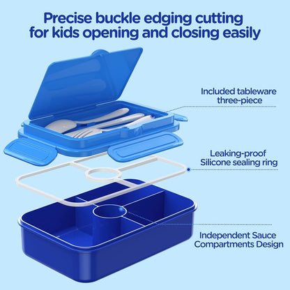 Bento Lunch Box -  Leakproof 4 Compartments Large Bento-Style Bento Box Containers w/ Tableware - Dinasour