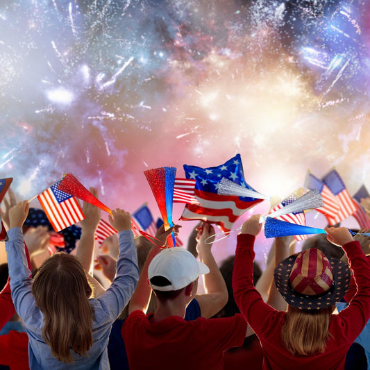 Bulk Party Favors Supplies for Kids-48 Pack, 250th Anniversary Accessories Red White Blue Glow Sticks, Patriotic Light Up Toys Games Decorations