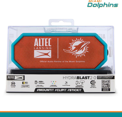 Draagbare Bluetooth-luidspreker HYDRABLAST 2.0, Waterdig IP67, 20W Uitsetkrag, Magnetiese Bluetooth-luidspreker (Miami Dolphins)