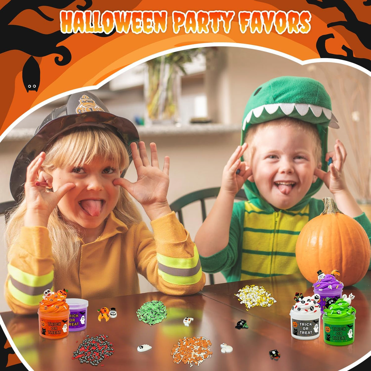 Halloween Slime Kit Toys for Kids 4-12 PCS, Non Candy Treats Party Favors