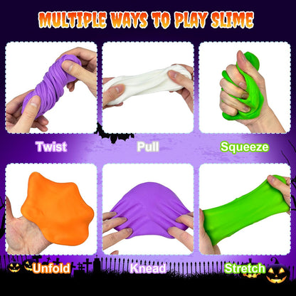 Halloween Slime Kit Toys for Kids 4-12 PCS, Non Candy Treats Party Favors