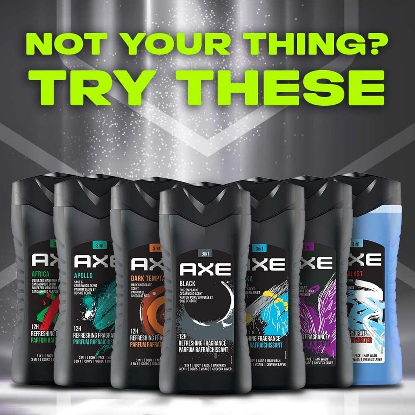 AXE Black- Frozen Pear & Cedarwood Scent 3 in 1 Body wash 12HR Refreshing Fragrance
