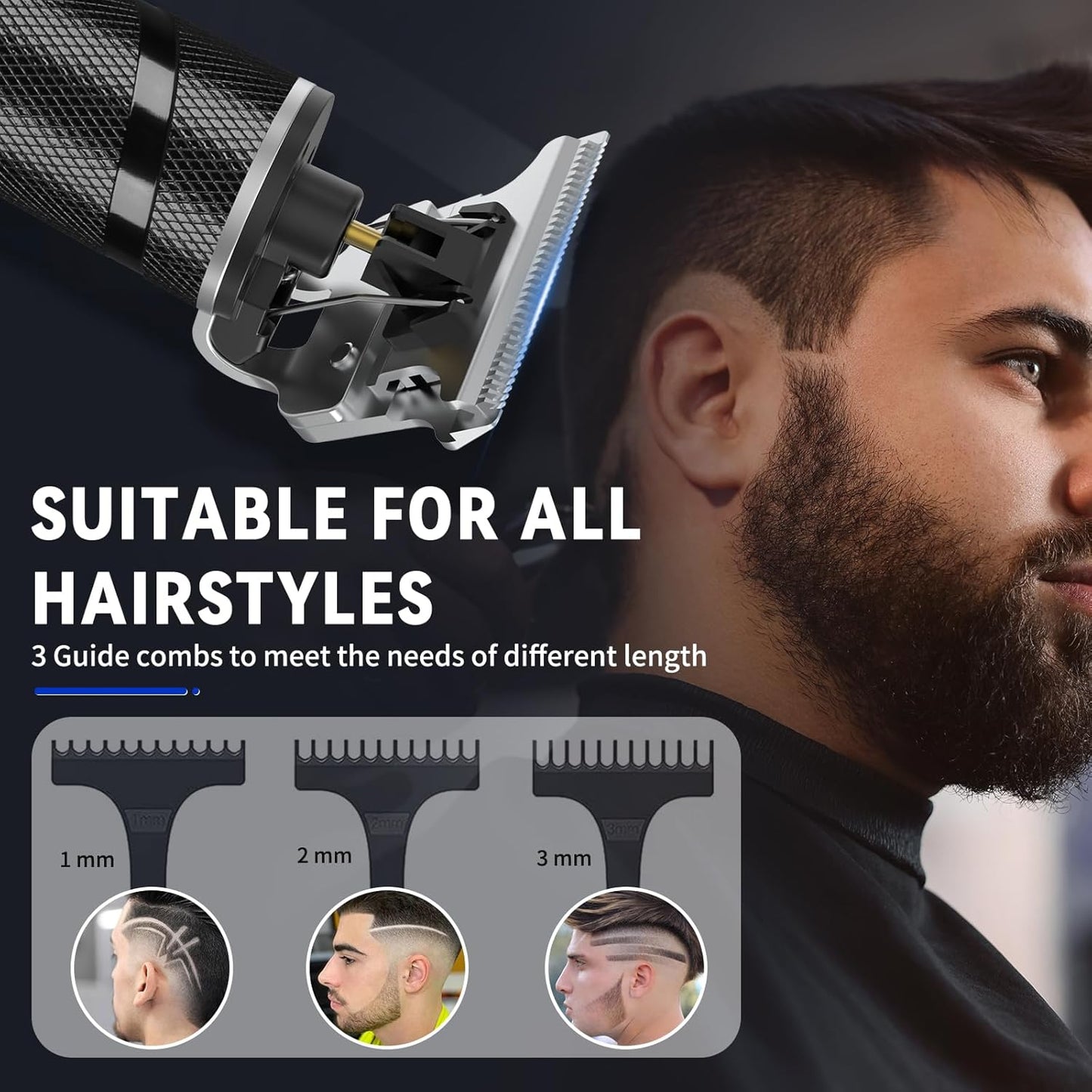 Mens Beard Trimmer, Zero Gapped T Blade Liners, Cordless Hair Clippers, Electric Razor Shavers for Men, Grooming Kit for Hair Cutting, Gifts for Men(Black)