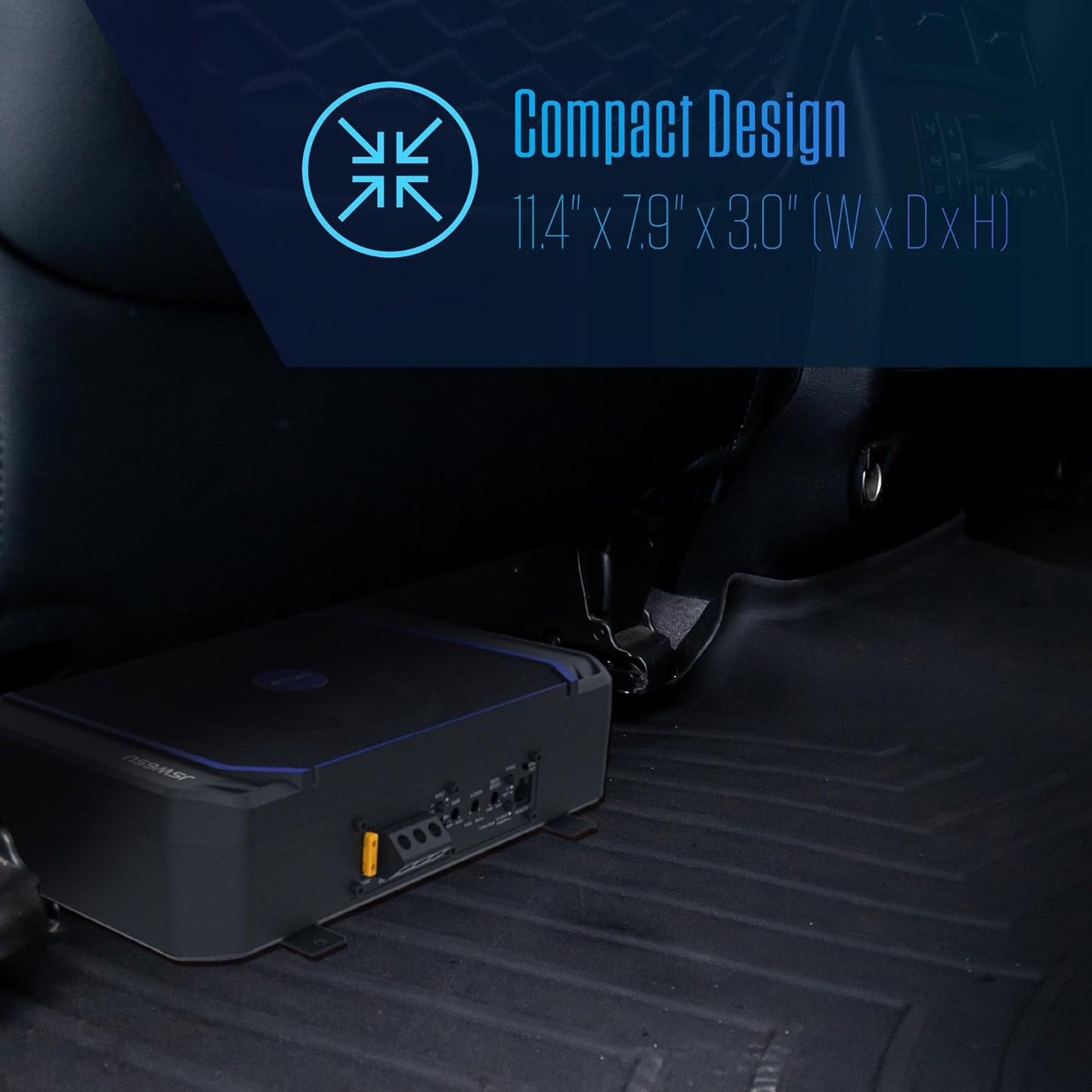 JSW65U Powerful 600W 6.5 Inches Compact UnderSeat Amplified Subwoofer Class D Design for Efficient Power Usage | Remote Bass Control