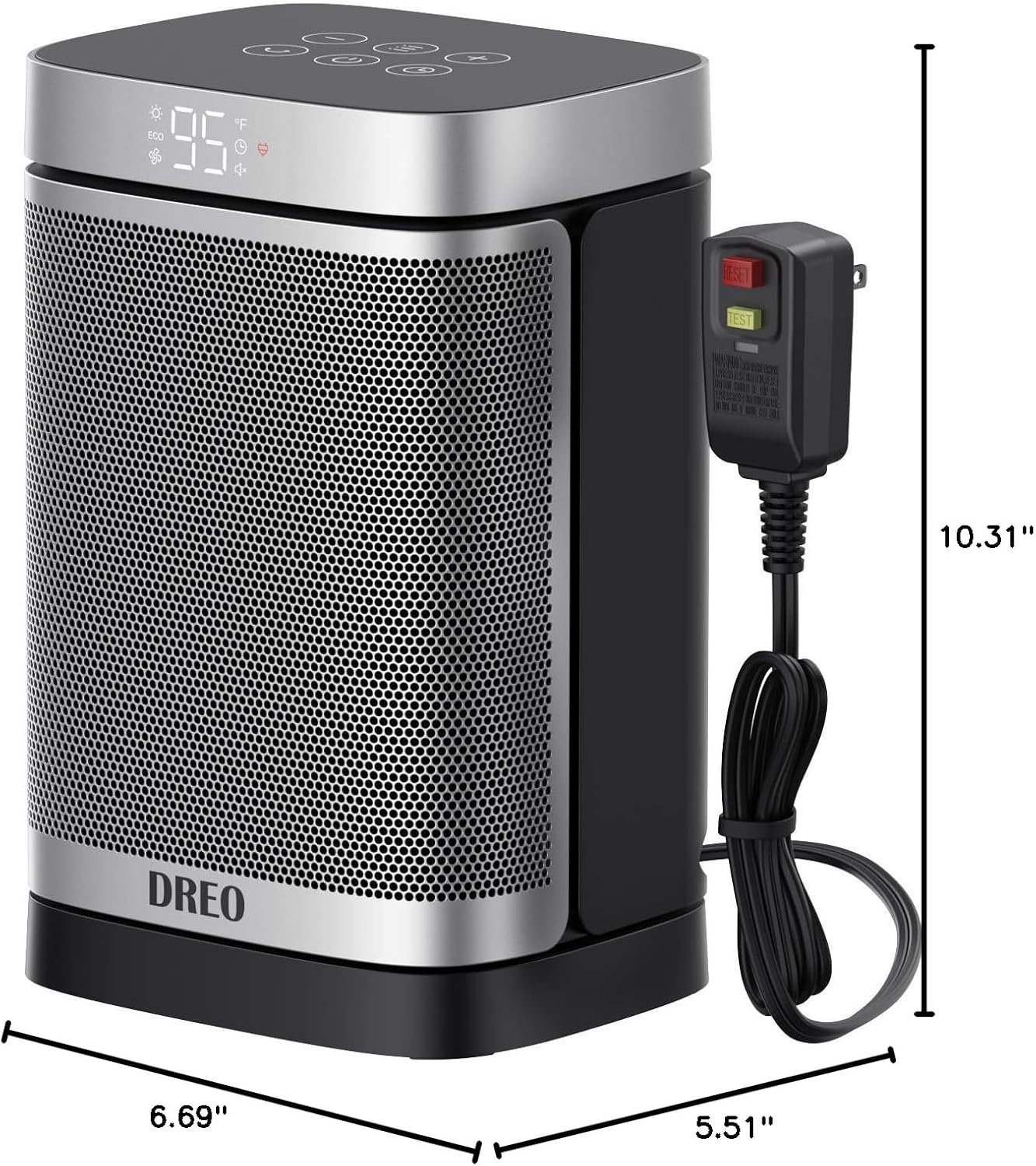 Ruimteverwarmer 1500W Veilig en Stil PTC Keramiekverwarmer, 5-35°C Digitale Termostaat, 70°Ossillerend, Afstandbeheer, ALCI Veiligheidsproppie, 12h Tydhouer, 5 Modusse