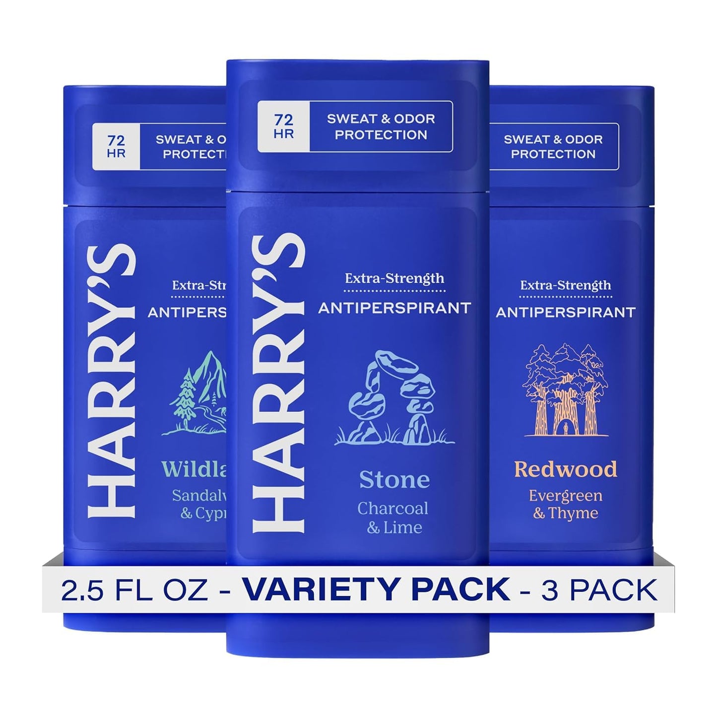 Extra-Strength Antiperspirant Deodorant, Sweat & Odor Control for Men, Variety Pack - Stone, Redwood, Wildlands, 2.5 oz (Pack of 3)