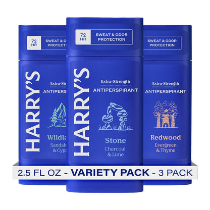 Extra-Strength Antiperspirant Deodorant, Sweat & Odor Control for Men, Variety Pack - Stone, Redwood, Wildlands, 2.5 oz (Pack of 3)