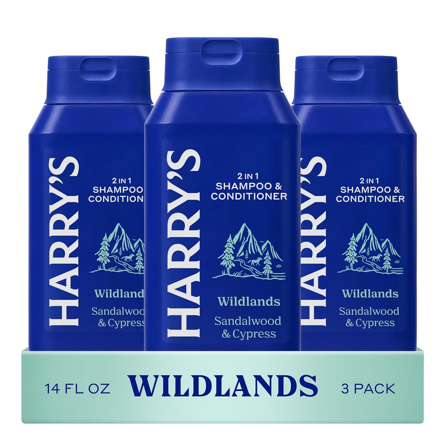 Men's 2 in 1 Shampoo and Conditioner for All Hair Types - New Wildlands Scent No Parabens or Sulfates (3 Pack) 14 fl oz