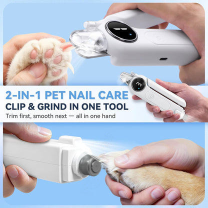 2-in-1 Quiet Electric Pet Nail Clipper Grinder w/ Light for Dogs Cats Dual LED Lights,3-Speed Grinder,Nail Clipping Splash Guard,Type-C Rechargeable - (White)