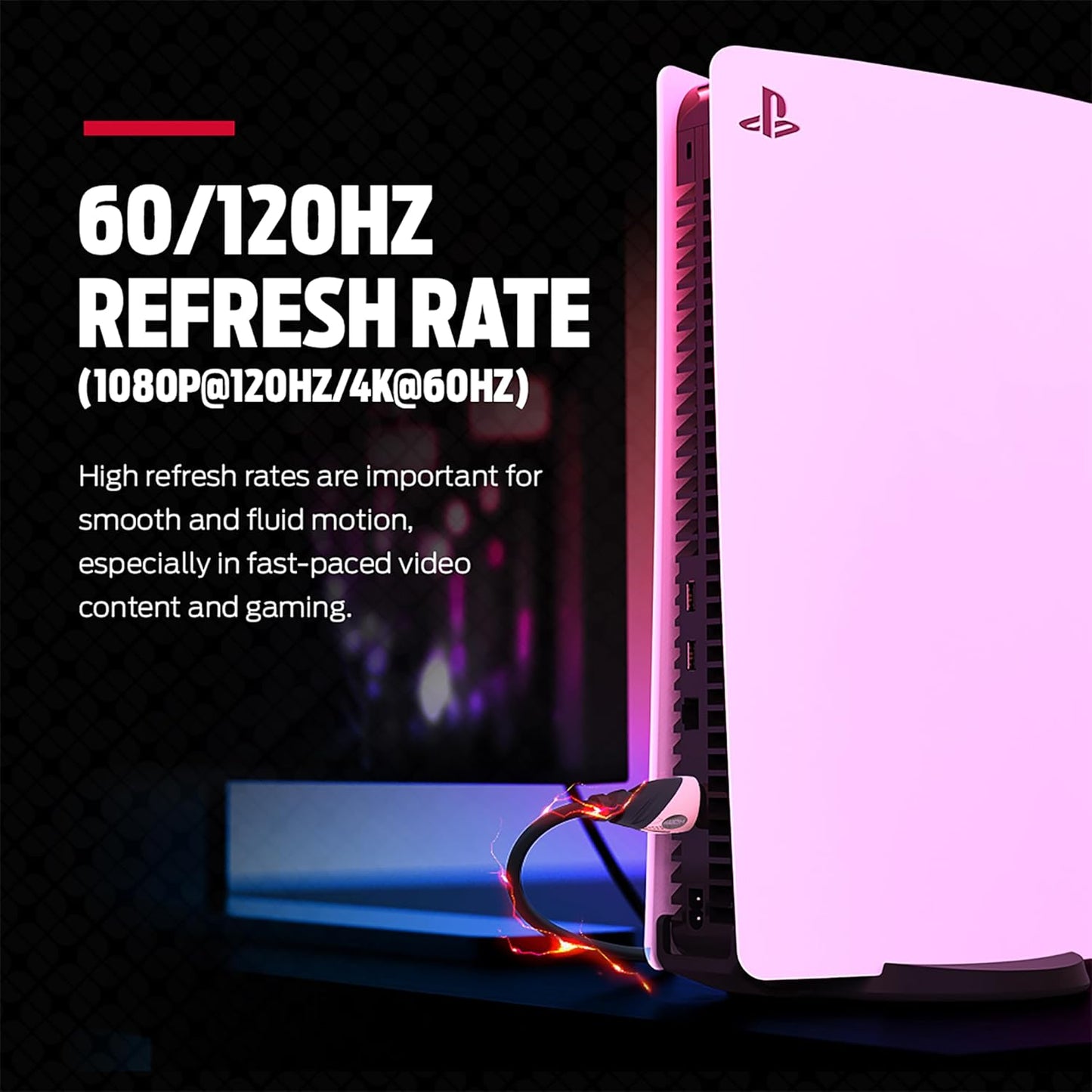 Monster Rosegoud HDMI-kabel 4K Ultra HD — Xbox Series X, PlayStation 5, Nintendo, Apple TV HDMI-kabel — 24K Goue Kontakte, Hoëspoed 21 Gbps, 60/120 Hz, Duraflex-bedekking (1.2m)