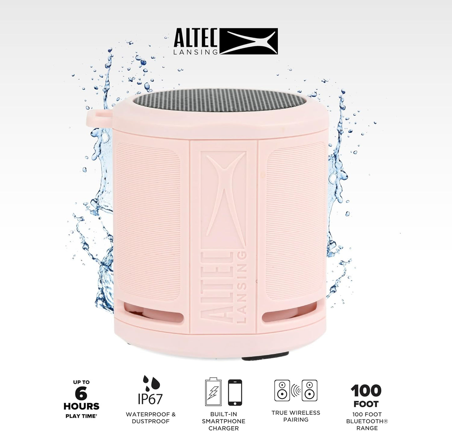 Altec Lansing HydraMicro - Waterdigte Bluetooth-luidspreker, Liggewig en Draagbare Luidspreker vir Reis en Buiteluggebruik, Petal Pink