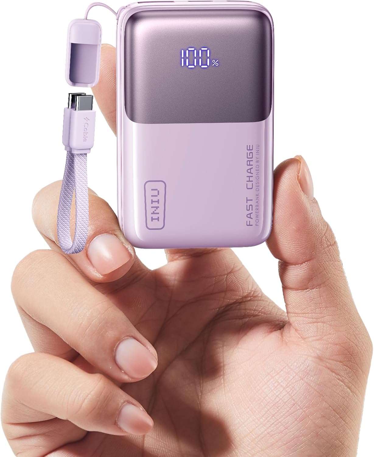 Mini Portable Charger Power Bank USB C Battery Pack with Cable 10000mAh 45W Ultra  - (L. Purple))