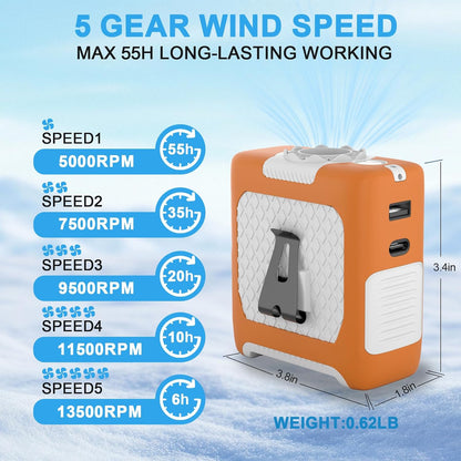 10000mAh Draagbare Middellyfwaaier met Flitslig - 5 Spoed - Oranje En Wit
