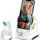 Wireless Induction Audio Bluetooth Speaker, 4 in 1 Phone Stand Speakers Amplifier with Colorful Ambient Light,360° Adjustable Holder- White