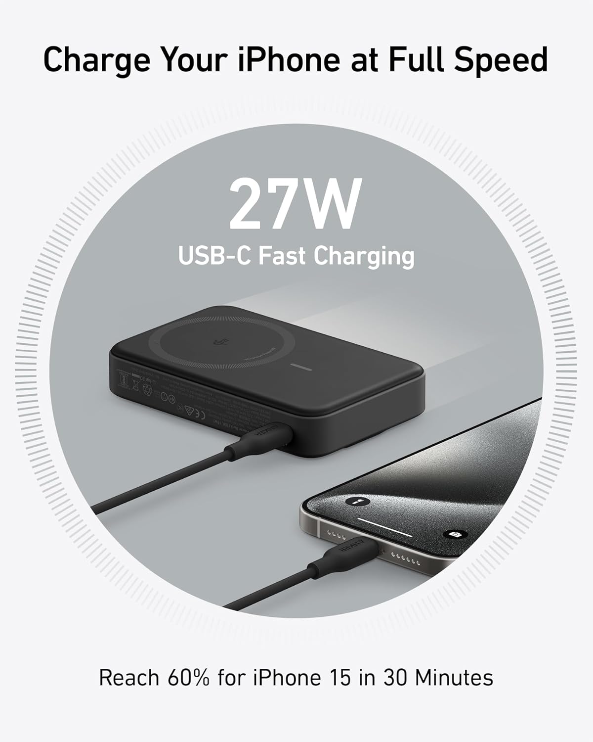 MagGo Power Bank, Qi2 Certified 15W Ultra-Fast MagSafe-Compatible Portable Charger, 10,000mAh Battery Pack with Smart Display and Foldable Stand - Black
