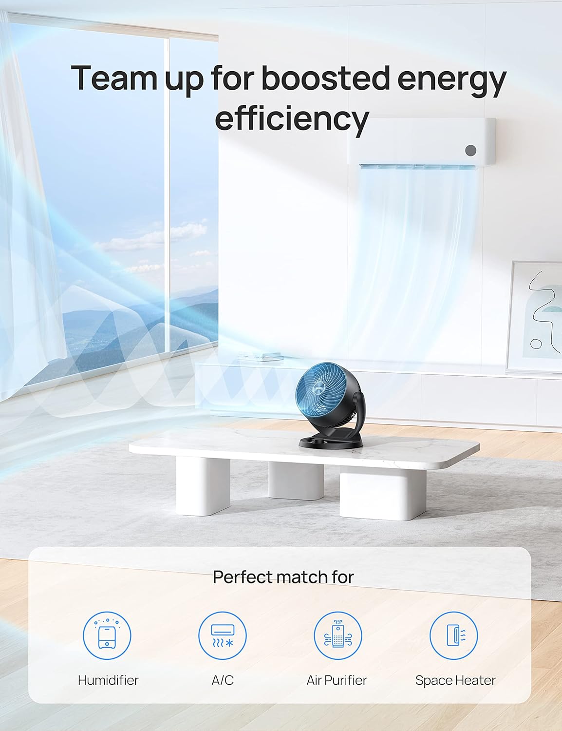 12" Desk Fan 70ft Powerful Airflow, 28db Quiet Table Air Circulator for Whole Room, 120° Adjustable Tilt, 3 Speeds - Black
