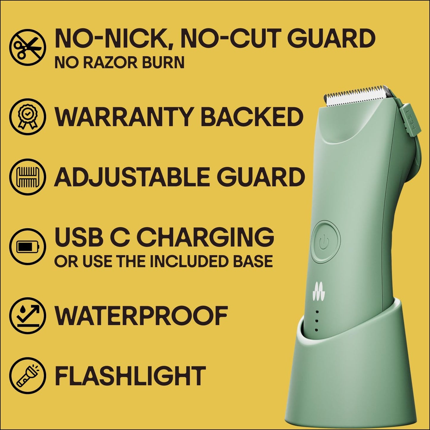 MERIDIAN Trimmer Plus Body Hair, Adjustable Guard, USB C Charging, Flash Light, Travel Lock, Charging Dock, Bikini Trimmer - Sage