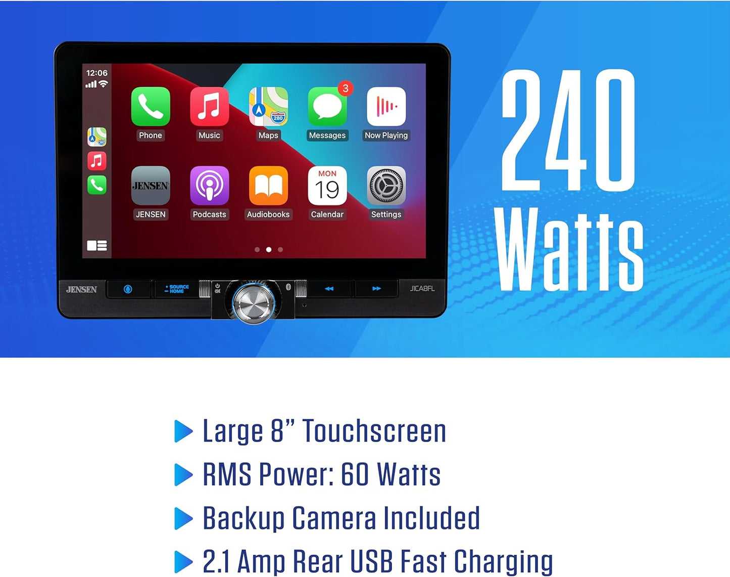 8" Single / Double DIN  Apple CarPlay Android Auto Wired or Wireless Touchscreen Car Stereo Radio Bluetooth | USB Charge | Backup Camera Included