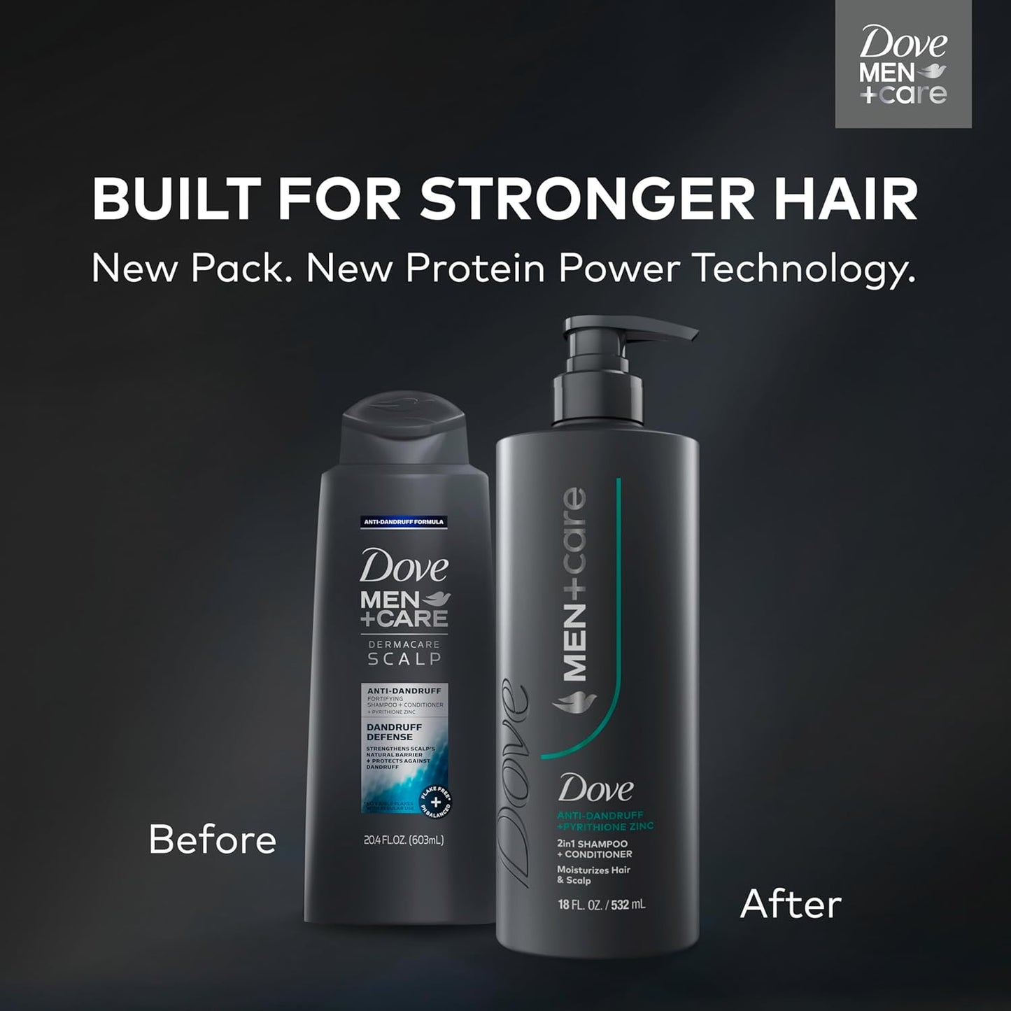 Dove Men+Care 2-in-1 Shampoo + Conditioner Dandruff Defense to Moisturize Hair & Scalp, with Pyrithione Zinc, 18 FL OZ (2 CT)