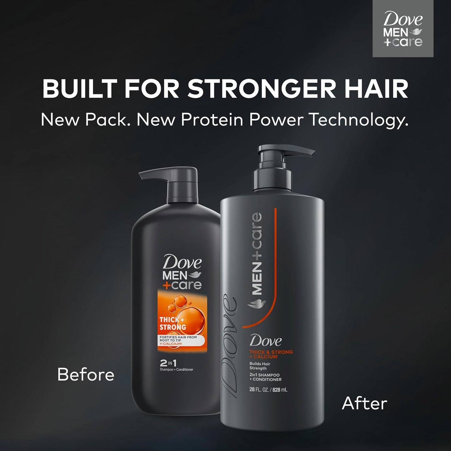 DOVE MEN + CARE Shampoo Thick & Strong, Builds Hair Strength, w/ Calcium 28 Fl oz - (2 CT)
