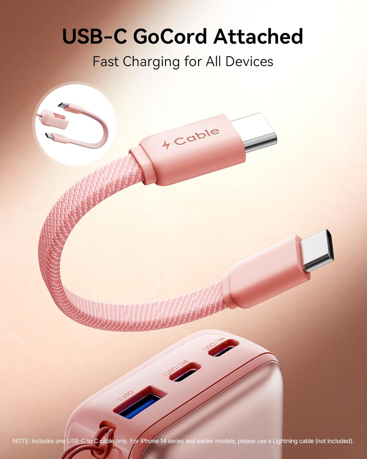 Mini Portable Charger Power Bank USB C Battery Pack with Cable 10000mAh 45W Ultra  - (L. Purple))