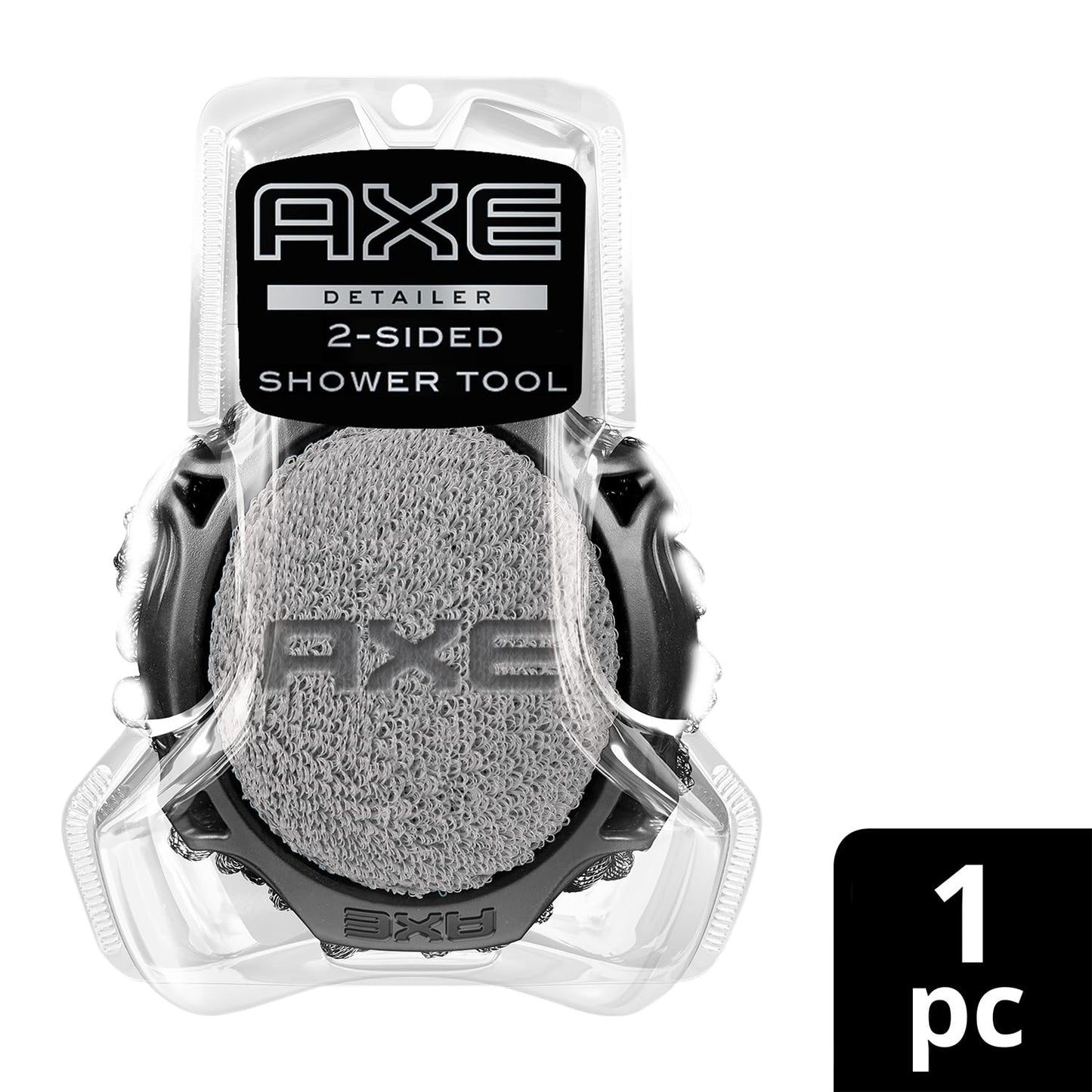 AXE Mens Shower Scrubber Tool, 2-Sided Detailer, Gray Color, Mesh Side for Lathering, Exfoliator for Smoothing Dry, Rough Skin - (Pack of 2)