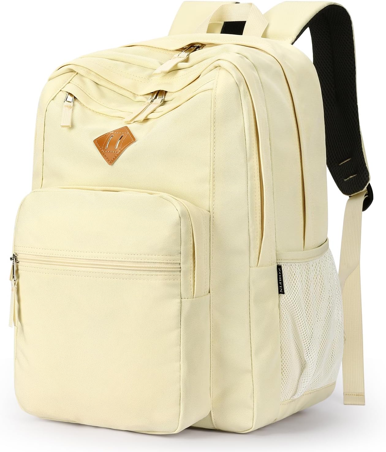 26L Backpack for School, College, and Travel: Water Resistant Bookbag with 8 Compartments - Beige